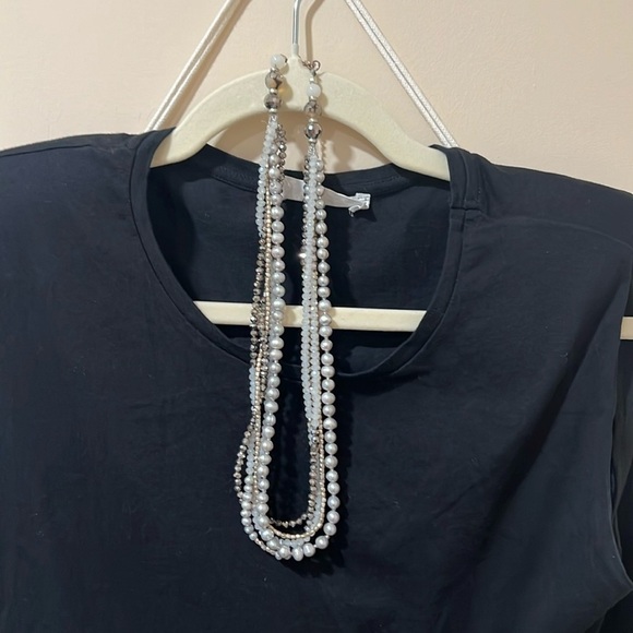 Jewelry - Multi strand 21 in necklace crystal and faux pearl. White and shades of silver.